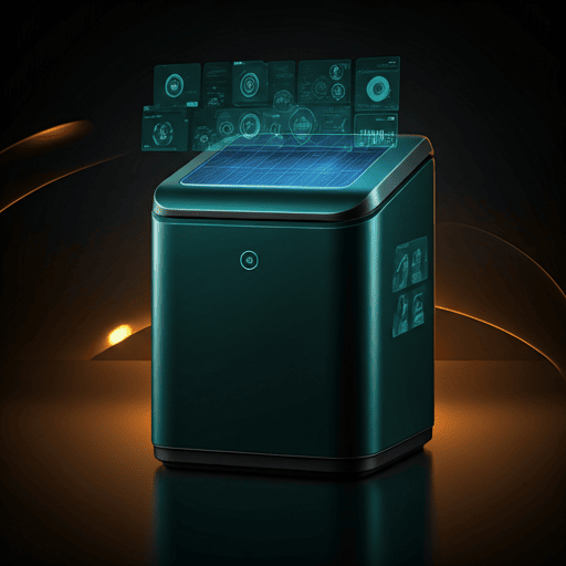 The REVERVE smart bin, a dark green unit with a solar panel across the top