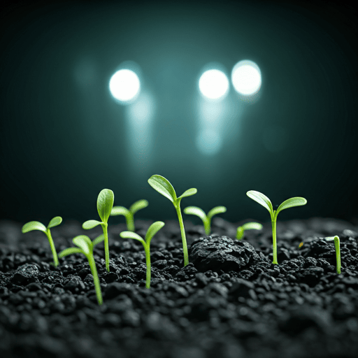 Rows of young crops growing in cultivated soil